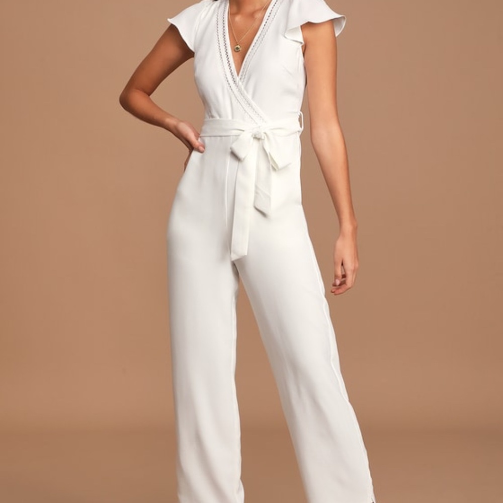 Lulus One In A Million White Short Sleeve Jumpsuit - Size M